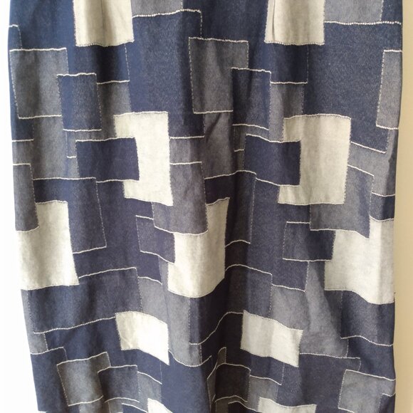 Handmade Denim Jean Patchwork Dress Plus Size 44.5"B 34"W Amish Mennonite Cape - Picture 8 of 14